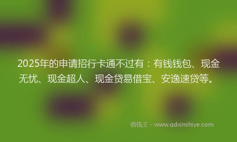 2025年的申请招行卡通不过有：有钱钱包、现金无忧、现金超人、现金贷易借宝、安逸速贷等。