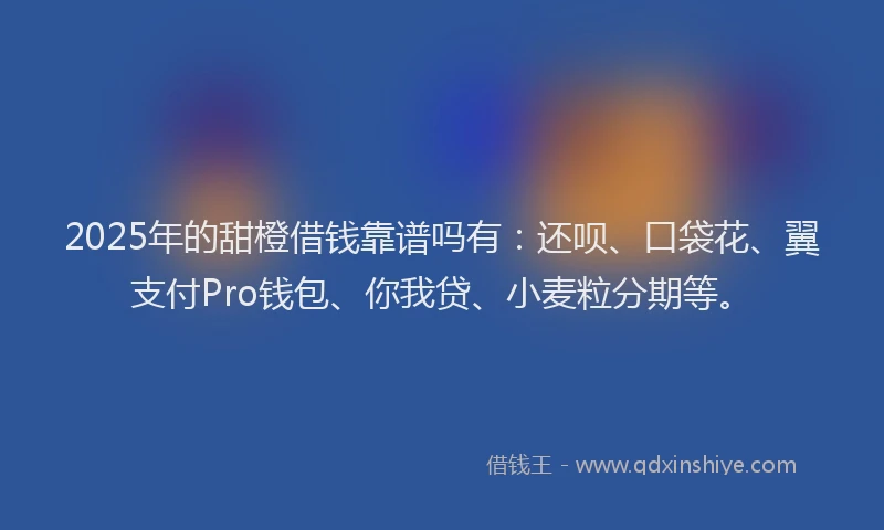 2025年的甜橙借钱靠谱吗有：还呗、口袋花、翼支付Pro钱包、你我贷、小麦粒分期等。