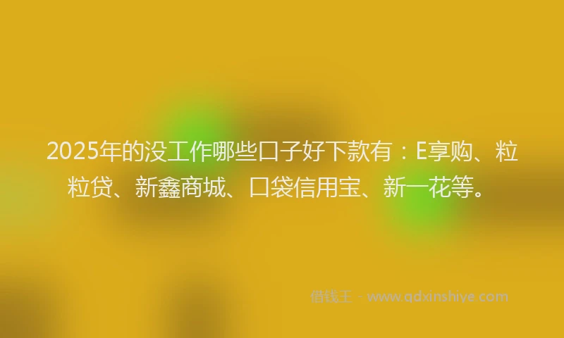 2025年的没工作哪些口子好下款有：E享购、粒粒贷、新鑫商城、口袋信用宝、新一花等。