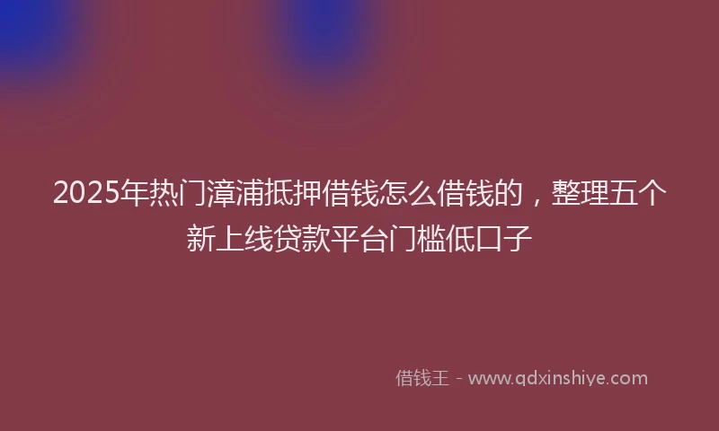 2025年热门漳浦抵押借钱怎么借钱的，整理五个新上线贷款平台门槛低口子