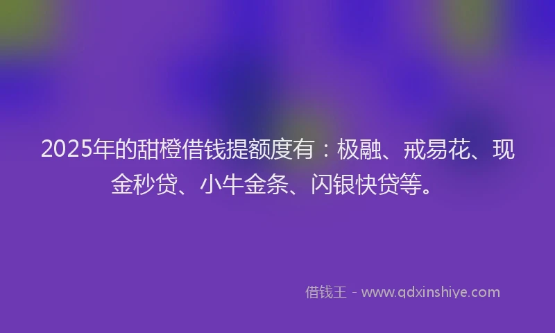 2025年的甜橙借钱提额度有：极融、戒易花、现金秒贷、小牛金条、闪银快贷等。