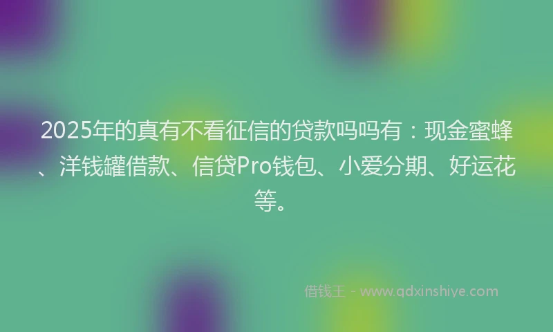 2025年的真有不看征信的贷款吗吗有：现金蜜蜂、洋钱罐借款、信贷Pro钱包、小爱分期、好运花等。