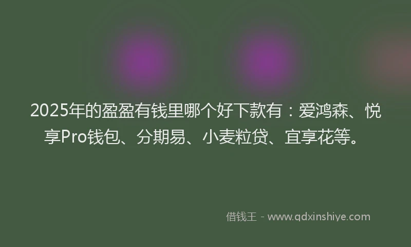 2025年的盈盈有钱里哪个好下款有：爱鸿森、悦享Pro钱包、分期易、小麦粒贷、宜享花等。