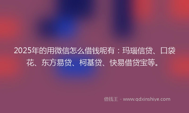 2025年的用微信怎么借钱呢有：玛瑙信贷、口袋花、东方易贷、柯基贷、快易借贷宝等。