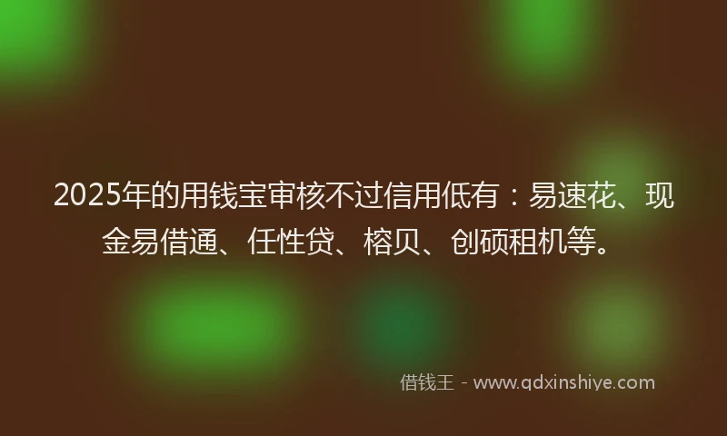 2025年的用钱宝审核不过信用低有：易速花、现金易借通、任性贷、榕贝、创硕租机等。