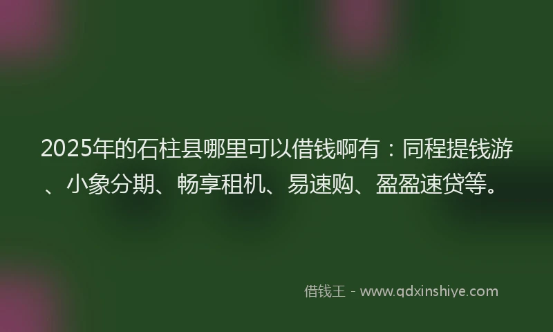 2025年的石柱县哪里可以借钱啊有：同程提钱游、小象分期、畅享租机、易速购、盈盈速贷等。