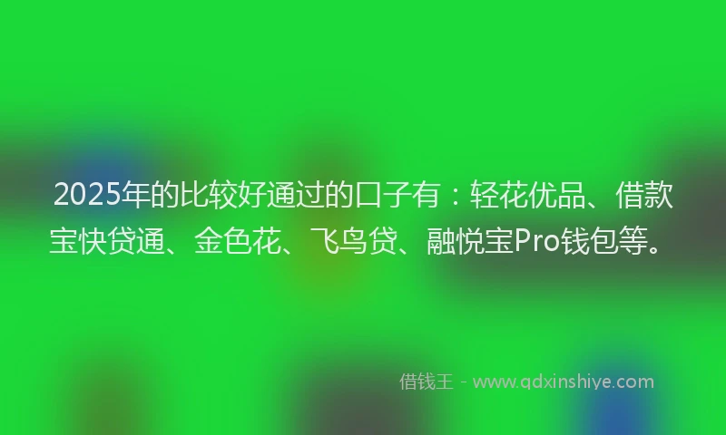 2025年的比较好通过的口子有：轻花优品、借款宝快贷通、金色花、飞鸟贷、融悦宝Pro钱包等。