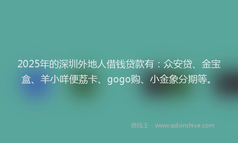 2025年的深圳外地人借钱贷款有：众安贷、金宝盒、羊小咩便荔卡、gogo购、小金象分期等。
