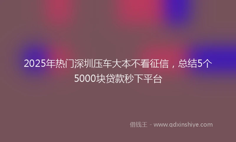 2025年热门深圳压车大本不看征信，总结5个5000块贷款秒下平台