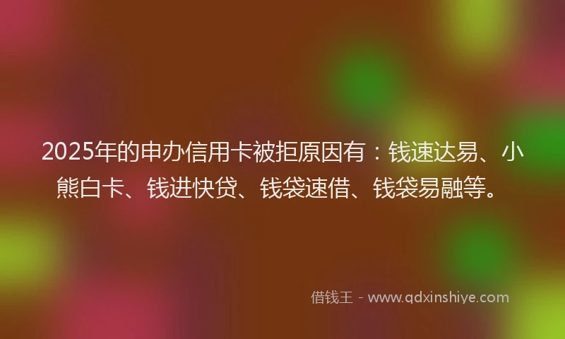 2025年的申办信用卡被拒原因有：钱速达易、小熊白卡、钱进快贷、钱袋速借、钱袋易融等。