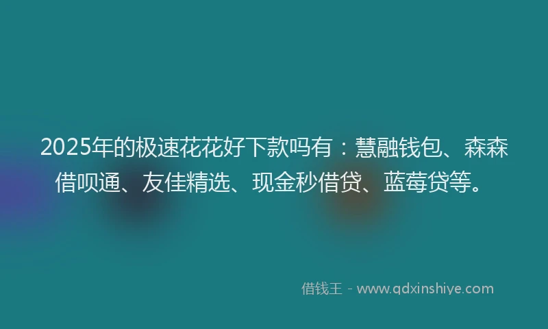 2025年的极速花花好下款吗有：慧融钱包、森森借呗通、友佳精选、现金秒借贷、蓝莓贷等。