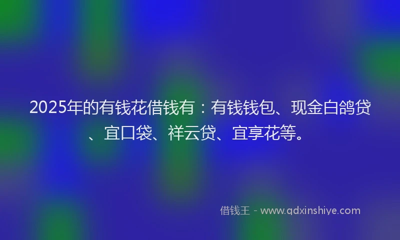 2025年的有钱花借钱有：有钱钱包、现金白鸽贷、宜口袋、祥云贷、宜享花等。