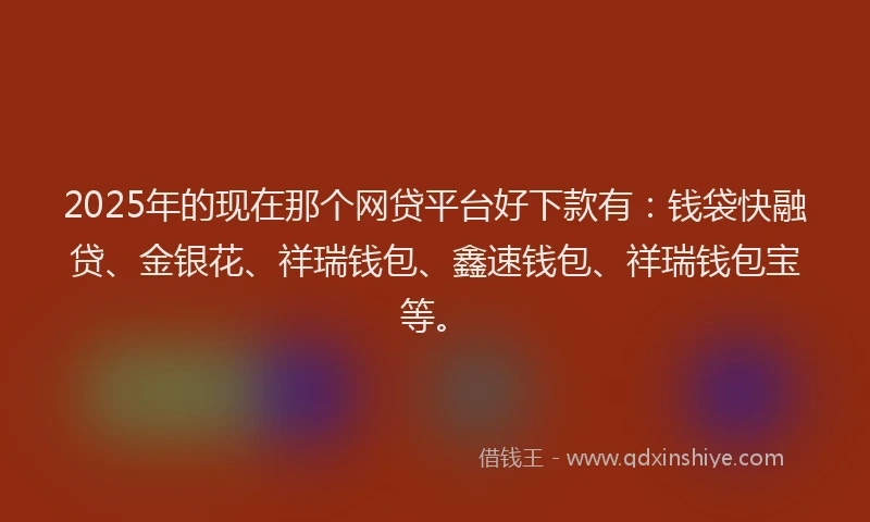 2025年的现在那个网贷平台好下款有：钱袋快融贷、金银花、祥瑞钱包、鑫速钱包、祥瑞钱包宝等。