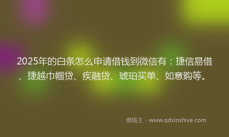2025年的白条怎么申请借钱到微信有：捷信易借、捷越巾帼贷、疾融贷、琥珀买单、如意购等。