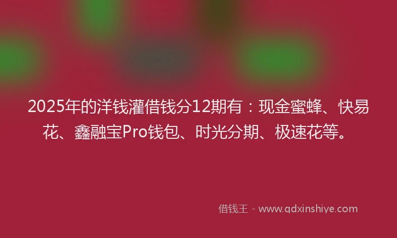2025年的洋钱灌借钱分12期有：现金蜜蜂、快易花、鑫融宝Pro钱包、时光分期、极速花等。