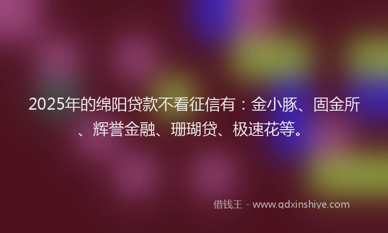 2025年的绵阳贷款不看征信有：金小豚、固金所、辉誉金融、珊瑚贷、极速花等。