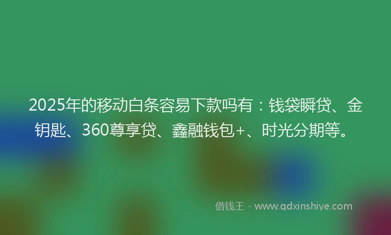 2025年的移动白条容易下款吗有：钱袋瞬贷、金钥匙、360尊享贷、鑫融钱包+、时光分期等。