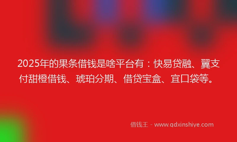 2025年的果条借钱是啥平台有：快易贷融、翼支付甜橙借钱、琥珀分期、借贷宝盒、宜口袋等。