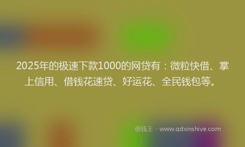 2025年的极速下款1000的网贷有：微粒快借、掌上信用、借钱花速贷、好运花、全民钱包等。