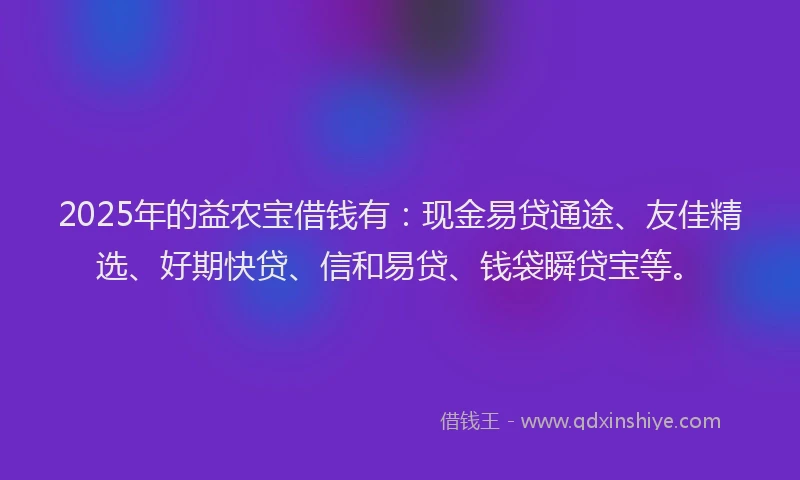 2025年的益农宝借钱有：现金易贷通途、友佳精选、好期快贷、信和易贷、钱袋瞬贷宝等。