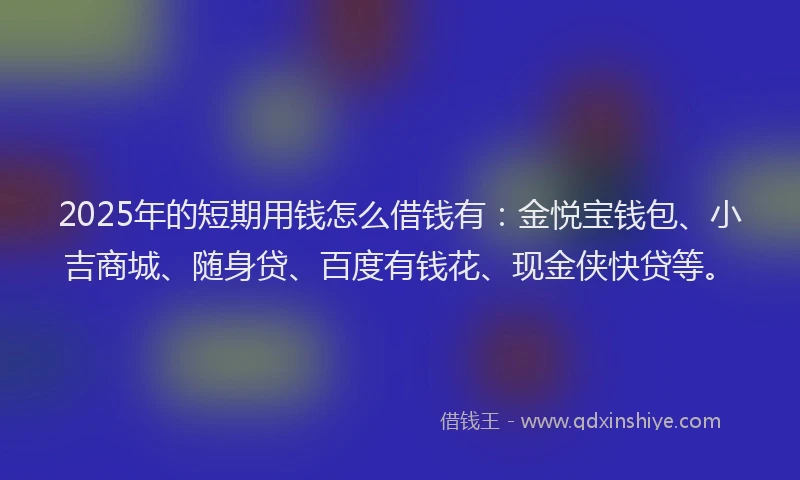 2025年的短期用钱怎么借钱有：金悦宝钱包、小吉商城、随身贷、百度有钱花、现金侠快贷等。