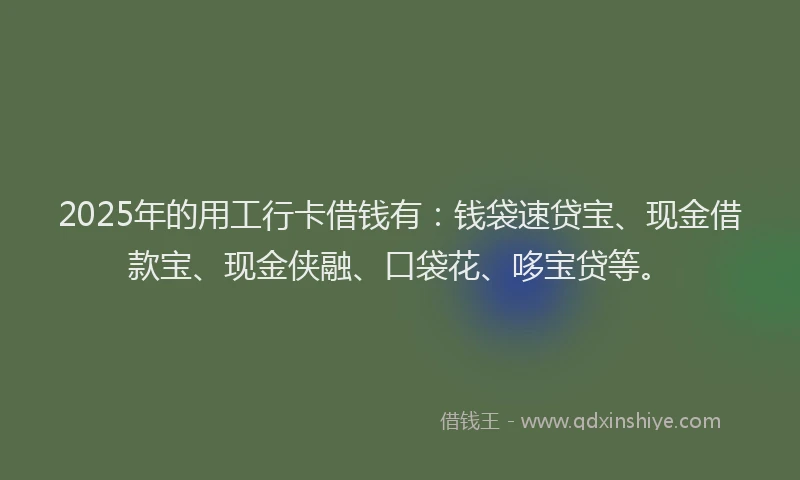 2025年的用工行卡借钱有：钱袋速贷宝、现金借款宝、现金侠融、口袋花、哆宝贷等。