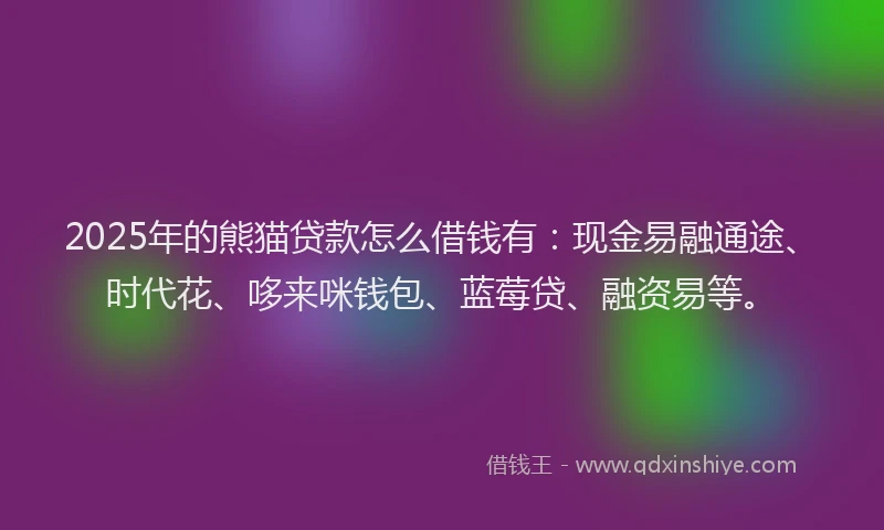2025年的熊猫贷款怎么借钱有：现金易融通途、时代花、哆来咪钱包、蓝莓贷、融资易等。
