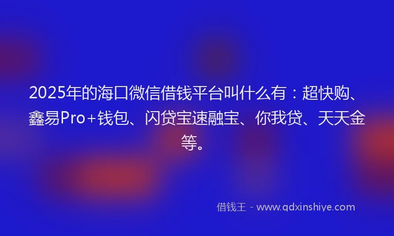 2025年的海口微信借钱平台叫什么有：超快购、鑫易Pro+钱包、闪贷宝速融宝、你我贷、天天金等。