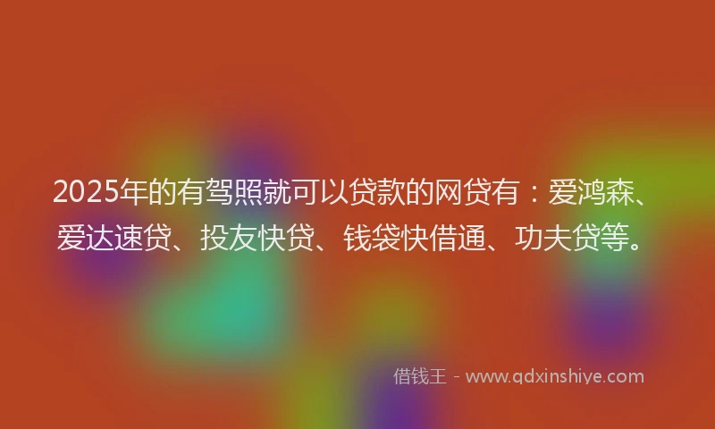 2025年的有驾照就可以贷款的网贷有：爱鸿森、爱达速贷、投友快贷、钱袋快借通、功夫贷等。