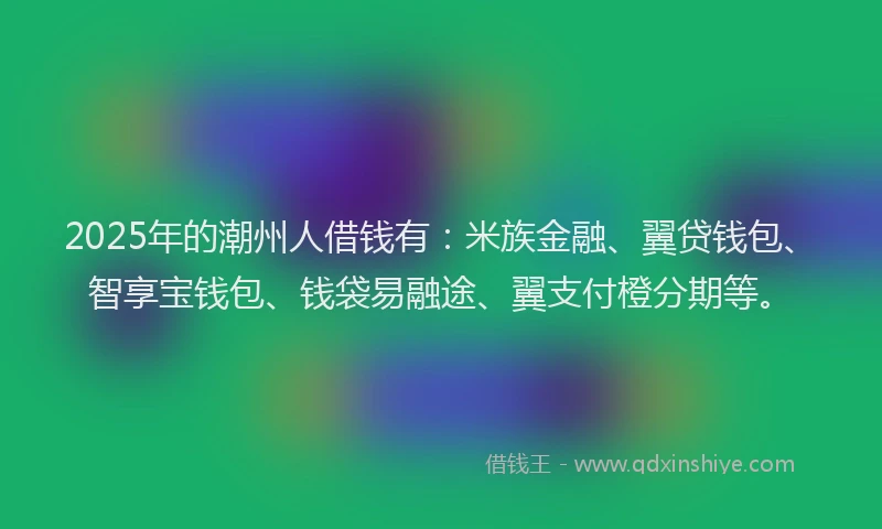 2025年的潮州人借钱有：米族金融、翼贷钱包、智享宝钱包、钱袋易融途、翼支付橙分期等。