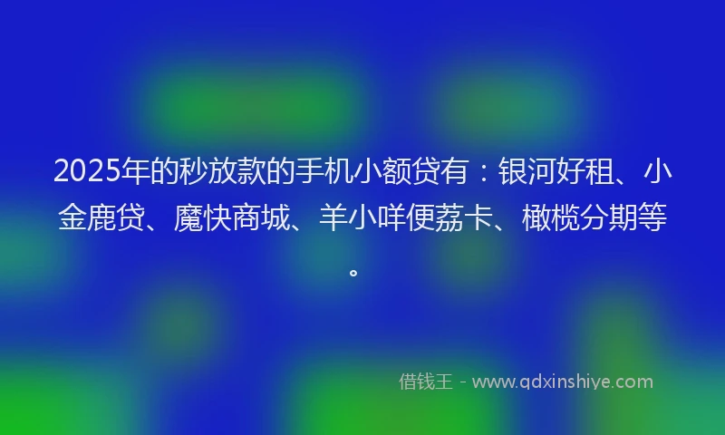 2025年的秒放款的手机小额贷有：银河好租、小金鹿贷、魔快商城、羊小咩便荔卡、橄榄分期等。