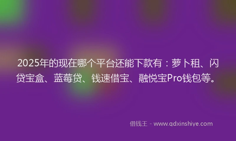 2025年的现在哪个平台还能下款有：萝卜租、闪贷宝盒、蓝莓贷、钱速借宝、融悦宝Pro钱包等。