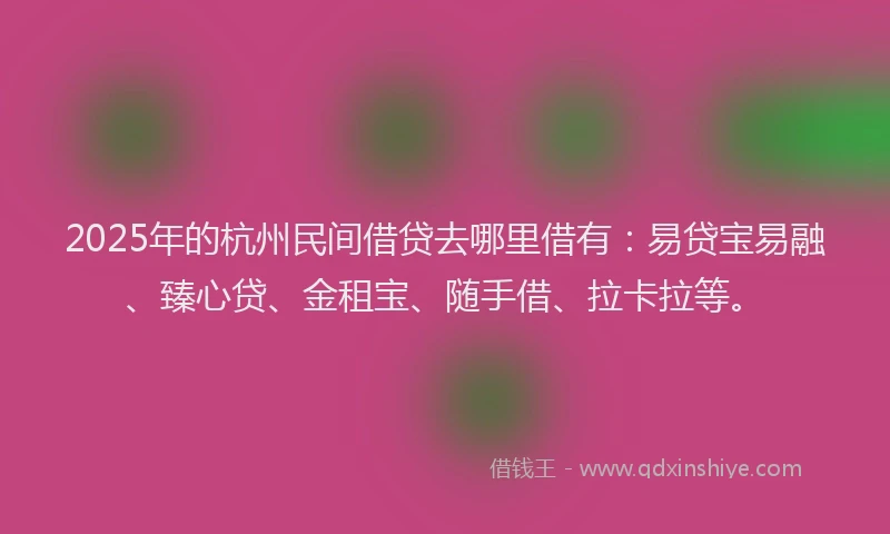 2025年的杭州民间借贷去哪里借有：易贷宝易融、臻心贷、金租宝、随手借、拉卡拉等。