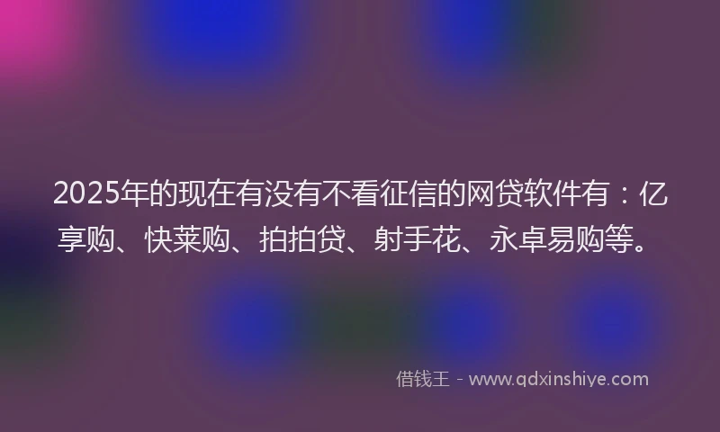 2025年的现在有没有不看征信的网贷软件有：亿享购、快莱购、拍拍贷、射手花、永卓易购等。