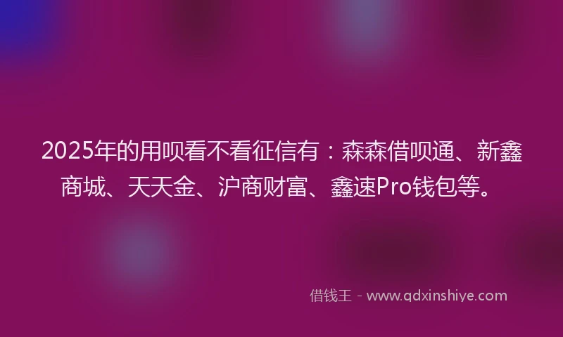 2025年的用呗看不看征信有：森森借呗通、新鑫商城、天天金、沪商财富、鑫速Pro钱包等。
