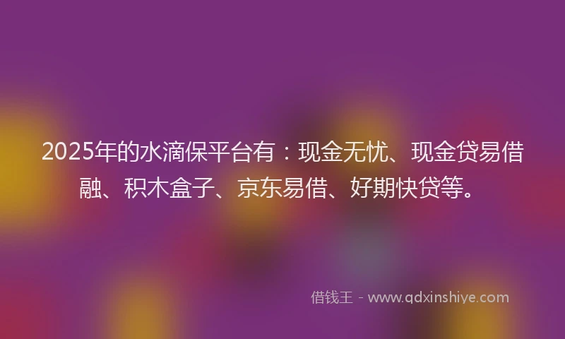 2025年的水滴保平台有：现金无忧、现金贷易借融、积木盒子、京东易借、好期快贷等。