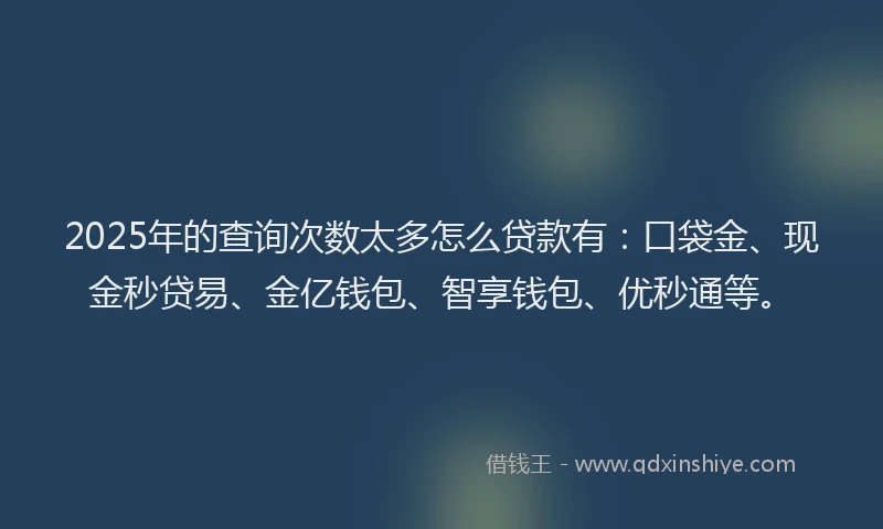 2025年的查询次数太多怎么贷款有：口袋金、现金秒贷易、金亿钱包、智享钱包、优秒通等。