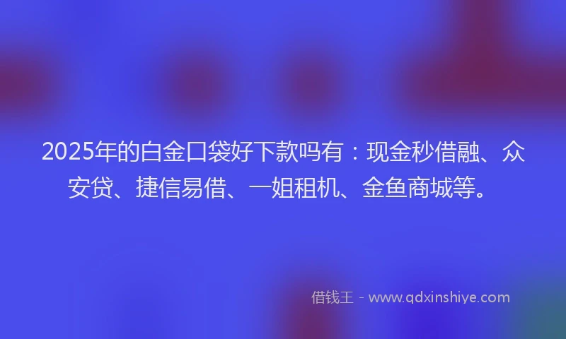 2025年的白金口袋好下款吗有：现金秒借融、众安贷、捷信易借、一姐租机、金鱼商城等。