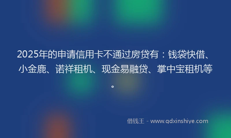 2025年的申请信用卡不通过房贷有：钱袋快借、小金鹿、诺祥租机、现金易融贷、掌中宝租机等。