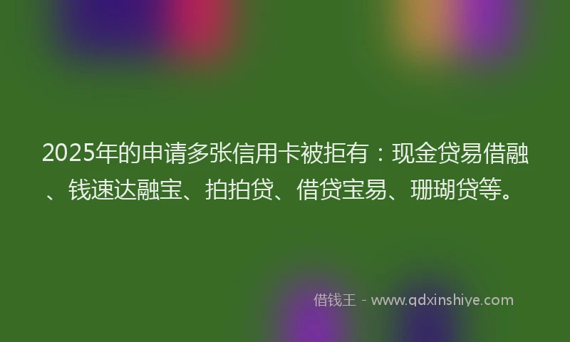 2025年的申请多张信用卡被拒有：现金贷易借融、钱速达融宝、拍拍贷、借贷宝易、珊瑚贷等。