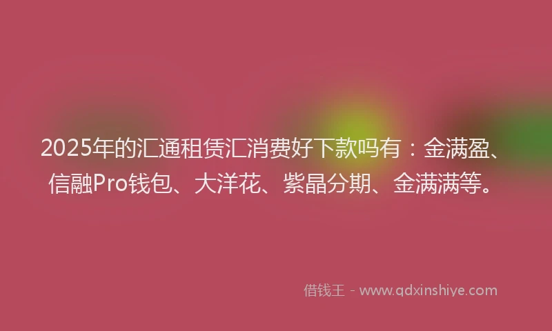 2025年的汇通租赁汇消费好下款吗有：金满盈、信融Pro钱包、大洋花、紫晶分期、金满满等。