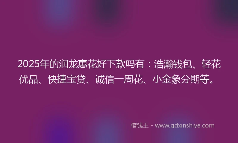 2025年的润龙惠花好下款吗有：浩瀚钱包、轻花优品、快捷宝贷、诚信一周花、小金象分期等。