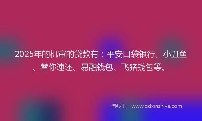 2025年的机审的贷款有：平安口袋银行、小丑鱼、替你速还、易融钱包、飞猪钱包等。