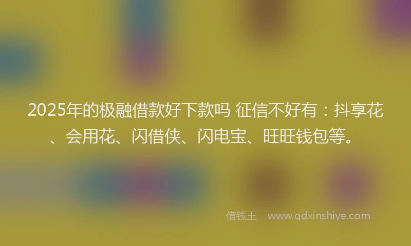 2025年的极融借款好下款吗 征信不好有：抖享花、会用花、闪借侠、闪电宝、旺旺钱包等。
