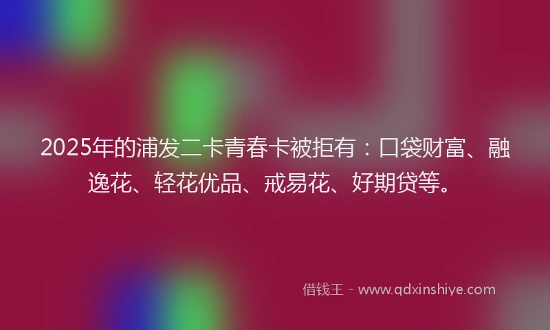 2025年的浦发二卡青春卡被拒有：口袋财富、融逸花、轻花优品、戒易花、好期贷等。