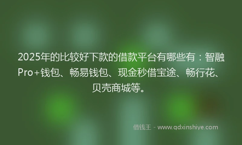 2025年的比较好下款的借款平台有哪些有：智融Pro+钱包、畅易钱包、现金秒借宝途、畅行花、贝壳商城等。