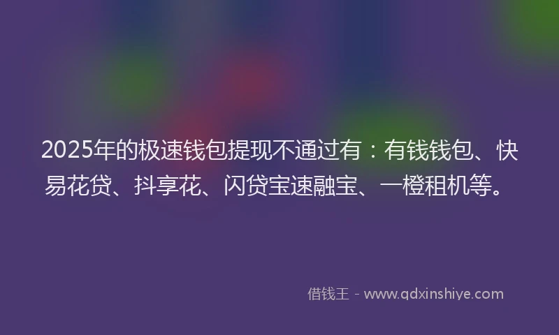 2025年的极速钱包提现不通过有：有钱钱包、快易花贷、抖享花、闪贷宝速融宝、一橙租机等。