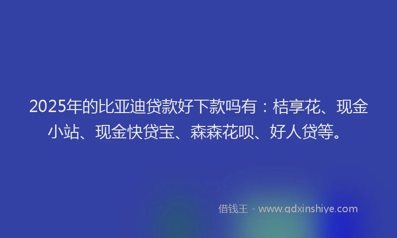 2025年的比亚迪贷款好下款吗有：桔享花、现金小站、现金快贷宝、森森花呗、好人贷等。