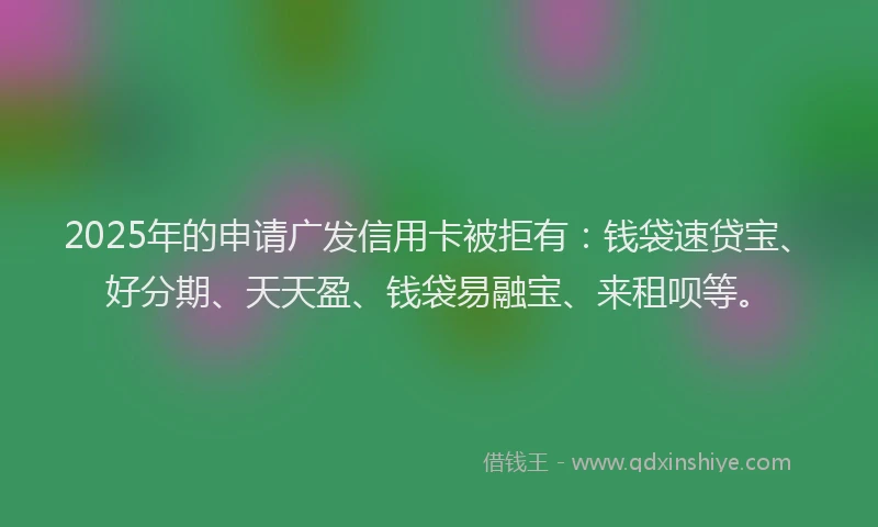 2025年的申请广发信用卡被拒有：钱袋速贷宝、好分期、天天盈、钱袋易融宝、来租呗等。