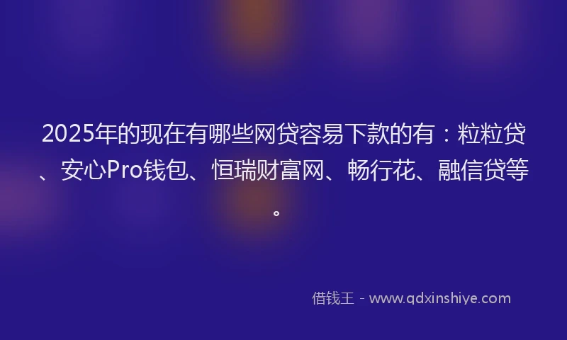 2025年的现在有哪些网贷容易下款的有：粒粒贷、安心Pro钱包、恒瑞财富网、畅行花、融信贷等。